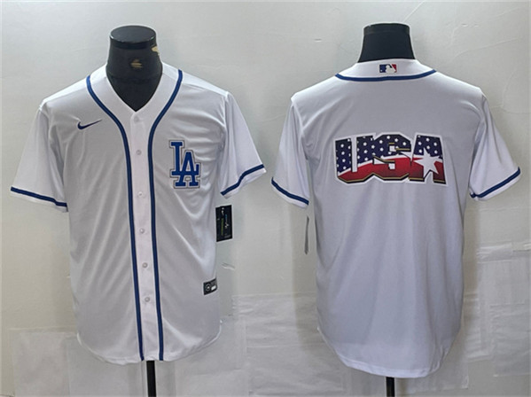 Los Angeles Dodgers Team Big Logo White Cool Base Stitched Jersey - Click Image to Close